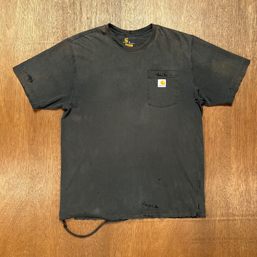 Carhartt K87 BLK Distressed T-Shirt Medium Navy Grunge Original Fit Tee